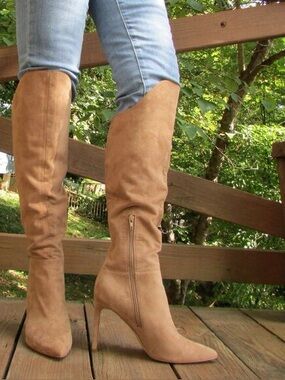 Nine West Tan Suede Over-the-Knee Pointed-Toe Boots